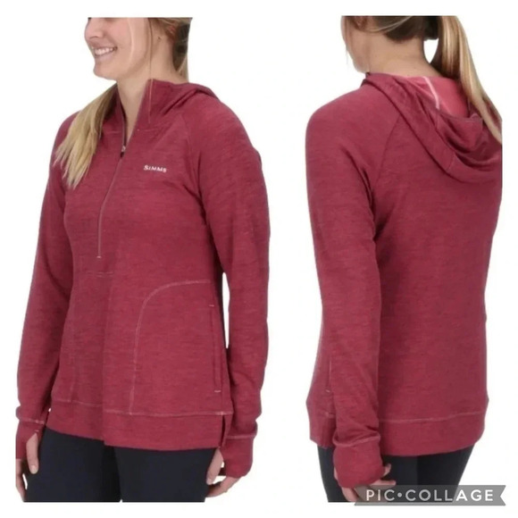 Simms Tops - SIMMS Bug Stopper Half Zip Hooded Long Sleeve Shirt Women’s size Small